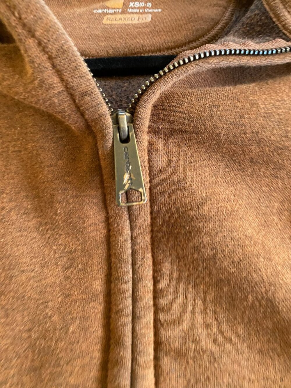 Carhartt Women's Relaxed Fit Oversized Zip Hoodie XS Brown Grunge Faded Patina - Picture 9 of 10